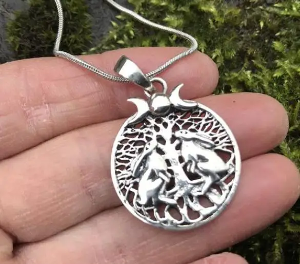 

12 шт. дерево Луна заяц Тройная Луна celtics wicca Мандала необычный подарок Тотем животное ожерельльлье богини