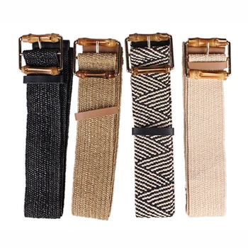 

Retro Knitted Wax Rope Waist Rope Women Bamboo Buckle Belt Ladies Knitted Women'S Braided Belt