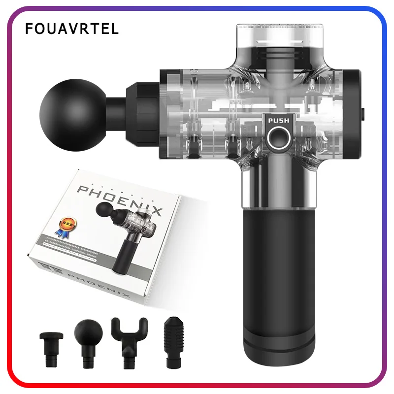 Phoenix A2 массажный пистолет для тела, массажер для глубоких тканей, терапевтический пистолет для упражнений, облегчение боли в мышцах, профессиональный Массажер для мышц - Цвет: Clear carton