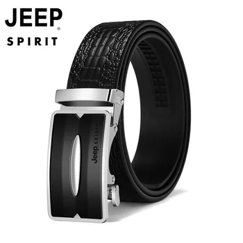 

JEEP SPIRIT Luxury Brand Genuine Leather Belt Men Black&Dark Coffee Automatic Buckle Waist Belt Mens First Layer Cowhide Belt