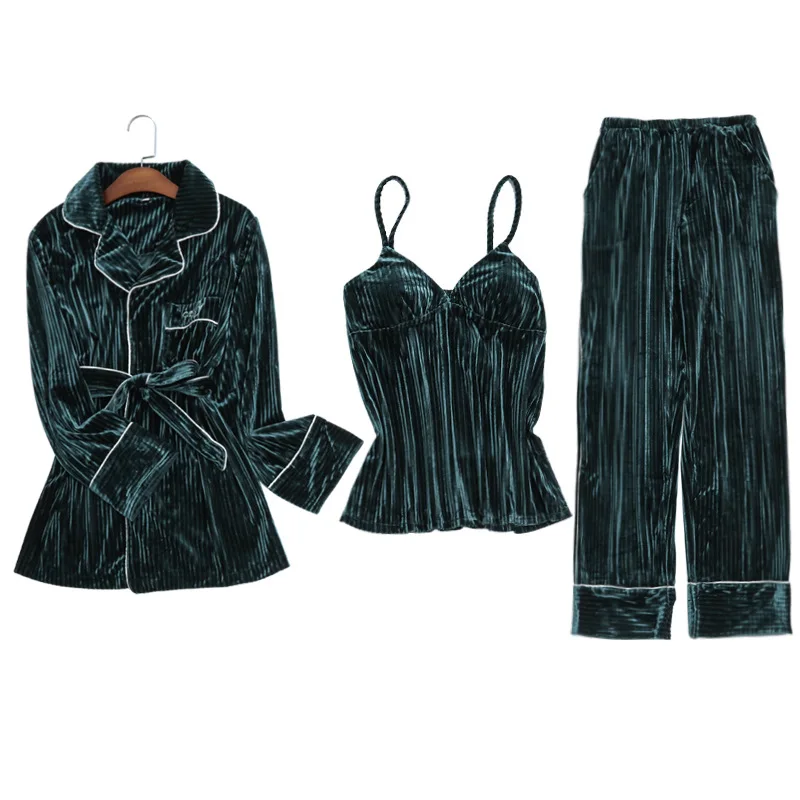 

Pajamas set Women pajamas 3pcs/sets Warm pajamas Camisole Gold Velvet Women Night suit Winter pajamas Women Autumn Winter