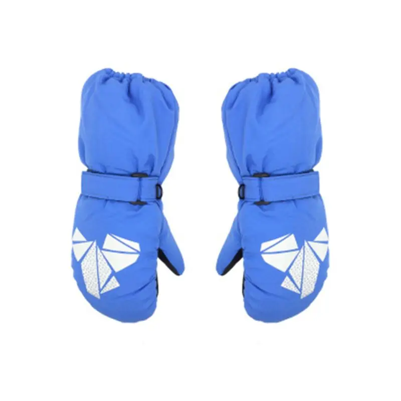 Детские зимние теплые перчатки для мальчиков и девочек с геометрическим принтом; толстые ветрозащитные варежки - Цвет: Синий