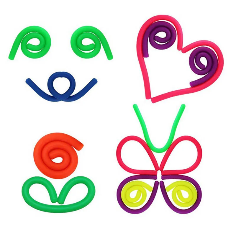 Elastic Pressure Reducing Rope Noodles Shape Stretchy String Squeezing Rope Funny TPR Squeeze Sensory Toy Pull Twirl Release Toy