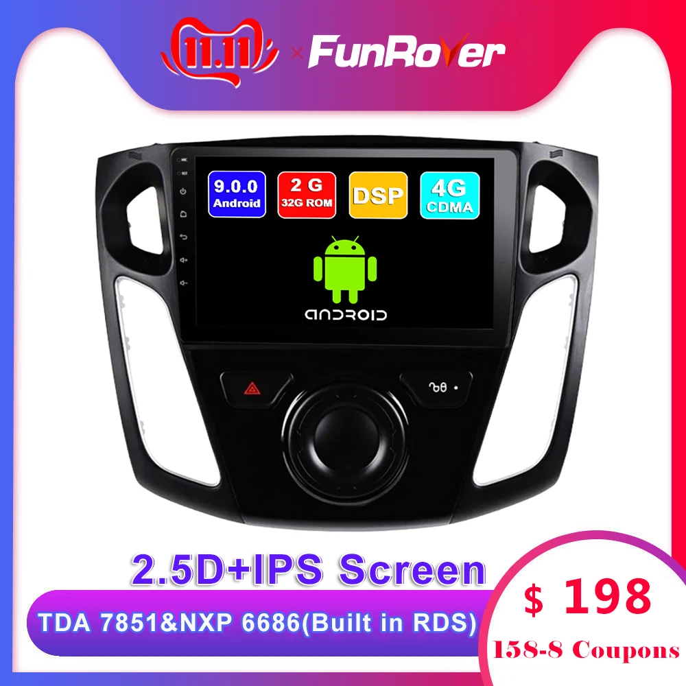 Best FUNROVER android 9.0 2.5D+IPS 2din car radio multimedia player ForFord Focus 2012-2015 car dvd gps navigation navi stereo DSP BT 0
