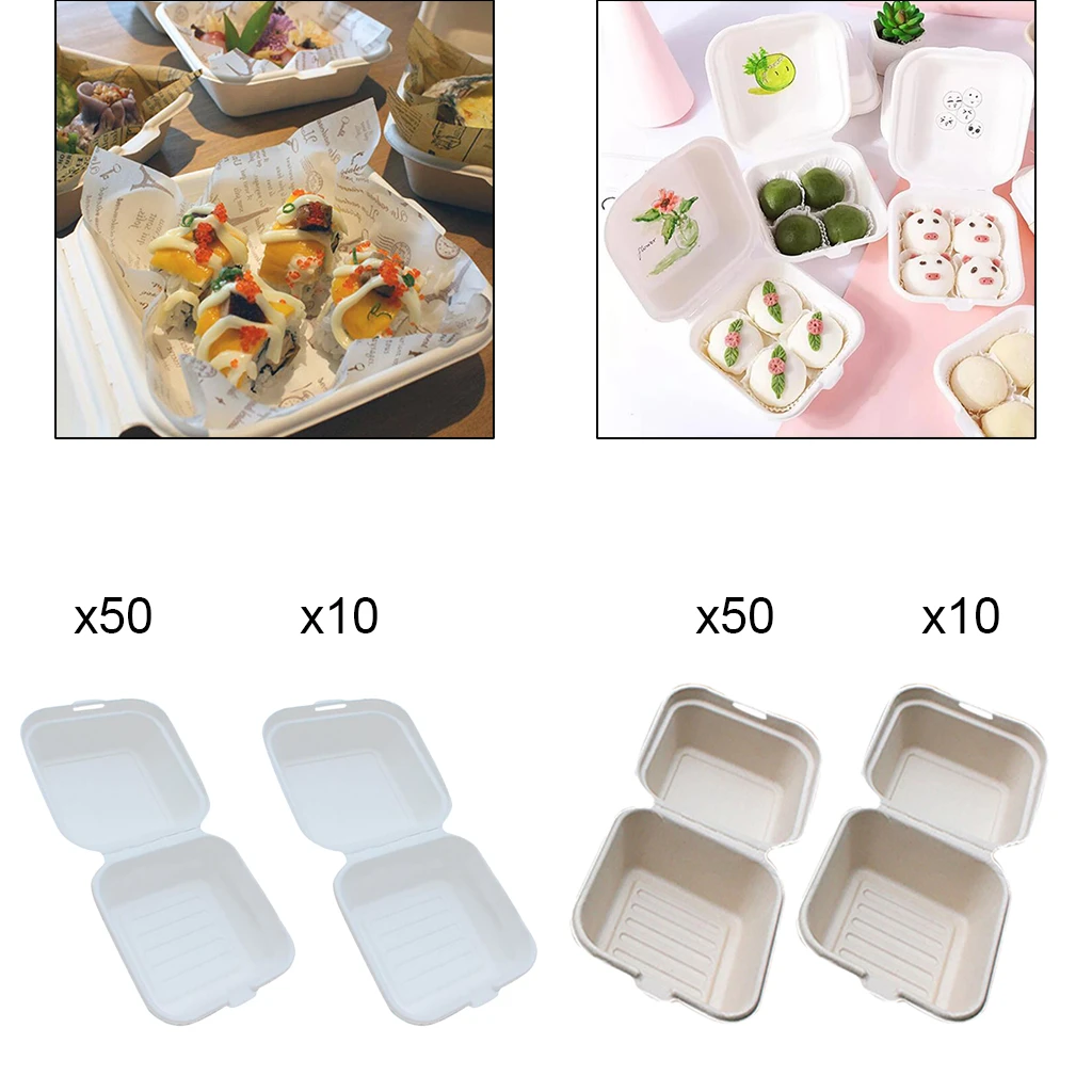 Compostable 6x6 Clamshell Take Out Food Containers Bagasse Boxes To Go Box Disposable Food Containers Aliexpress