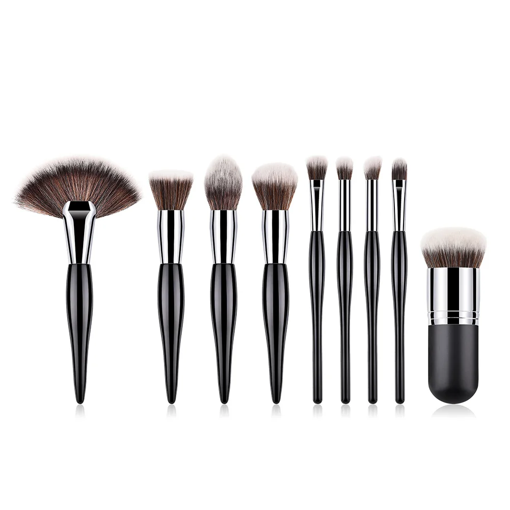 9pcs black 10 шт./компл. бокал для шампанского набор кистей для макияжа make up основа для макияжа лица Косметическая пудра Румяна Тени для век Kabuki смешение Косметика Кисть инструмент для красоты - Handle Color: 9pcs black