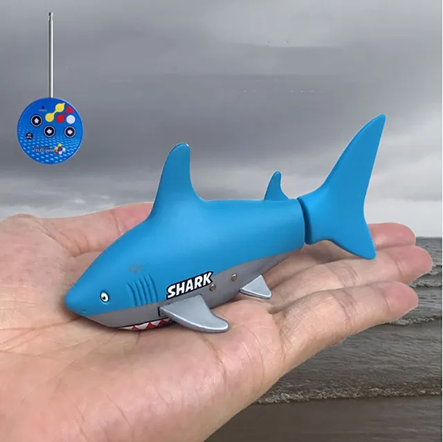 Mini Remote Control Shark Toys Diving Toys Electric Remote Control Fish Children Fish Tank Swimming Pool Toys Novelty Toy BoysBlue