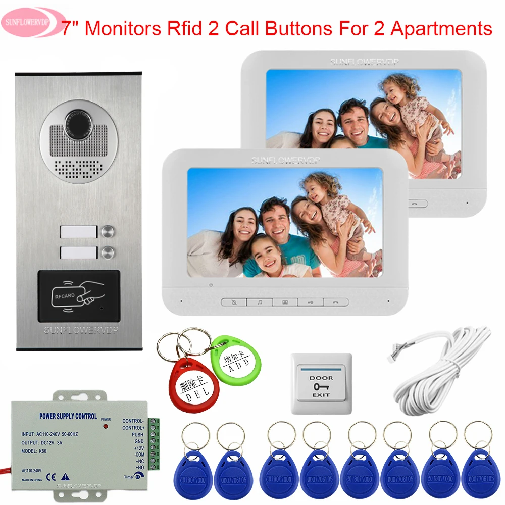 White Intercom For a Private House Monitoring Camera System Access Control 7 inchs Color Video Door Phone Intercom Home Security