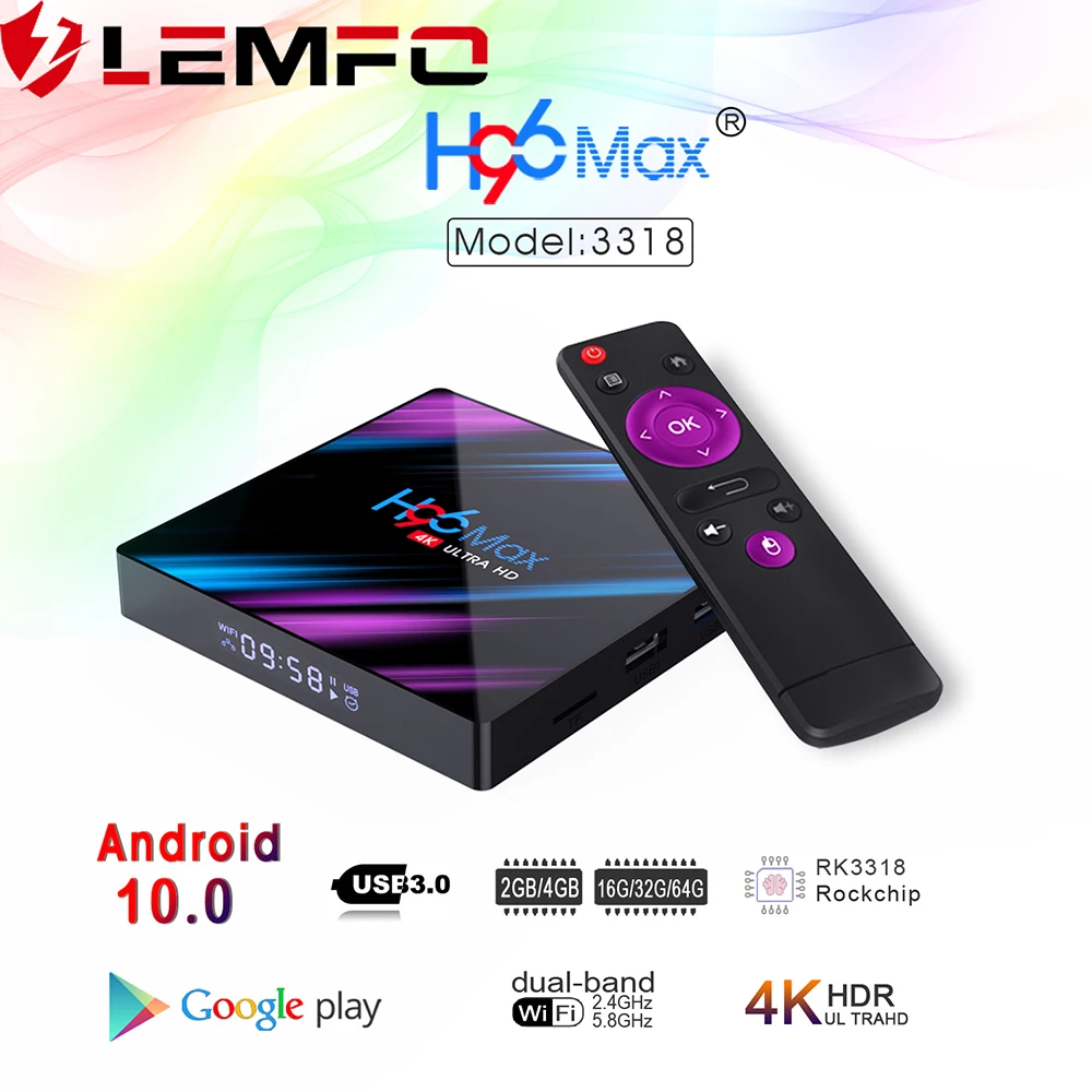 Тв приставка H96 MAX Android 10 0 LEMFO H.265 4K 60 кадров в секунду 2 4/стандартная wi fi разрешение