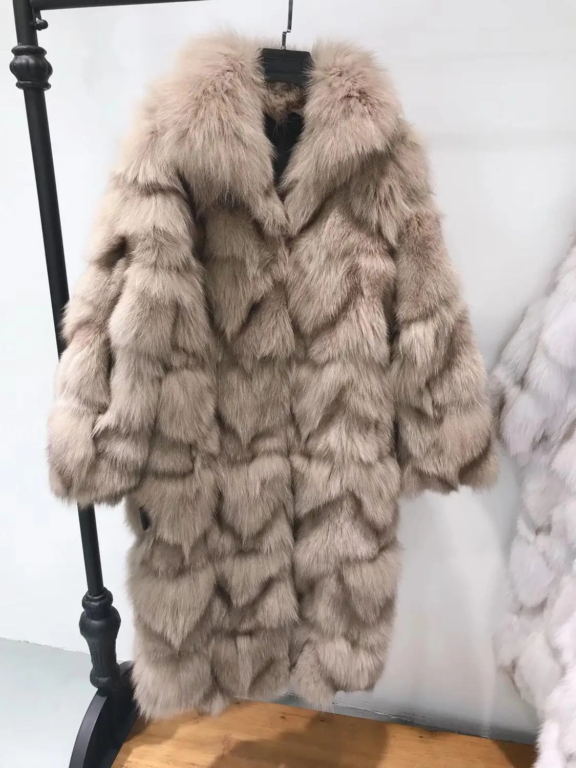 khaki Женское меховое пальто модное женское пальто с отложным воротником из натурального Лисьего меха толстые теплые длинные куртки - Цвет: khaki
