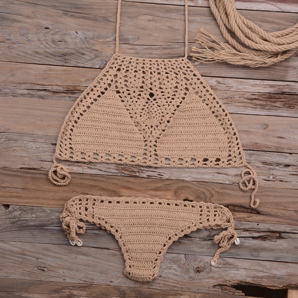 Women Sexy Micro Bikini Set G Thong String Lattice Hollow Bikinis Top Crochet Beach Swimwear Bathing Beachwear Set