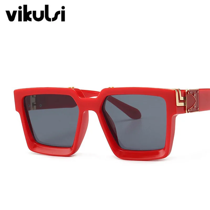 Модные квадратные солнцезащитные очки знаменитостей для женщин и мужчин, металлические черные солнцезащитные очки, роскошные женские брендовые дизайнерские солнцезащитные очки, женские очки - Цвет линз: E252 red black