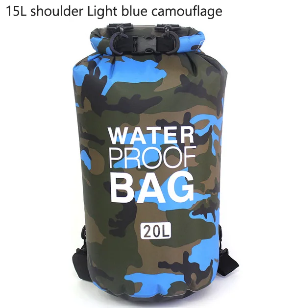 2L/5L/10L/20L/30L утолщенная камуфляжная Водонепроницаемая рафтинговая ПВХ сумка на плечо для сухого хранения Океанский рюкзак для плавания река Каякинг - Цвет: light blue 15L