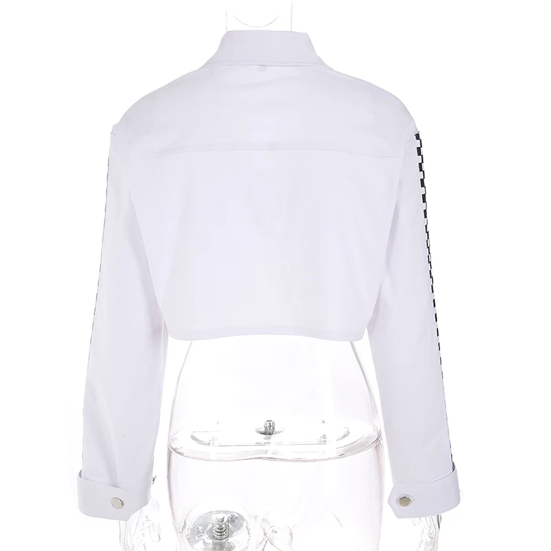 Most effective  Rockmore White Long Sleeve Plaid Jacket Women Checkered Crop Jackets Basic Button Pocket Turn-down 