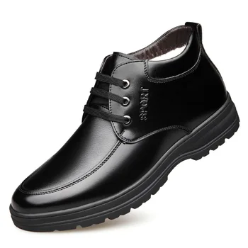 

2019 New Flat heel men boots Plus cashmere Shoes male Round head Solid Color Lace up fashion Men's winter Snow boots Size 38-44