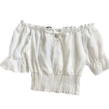 Женский укороченный топ с открытыми плечами, с рюшами, Повседневный, без бретелек, сексуальный пуловер, эластичная талия, рукав-фонарик, пляжный, летний, клубный, праздничный