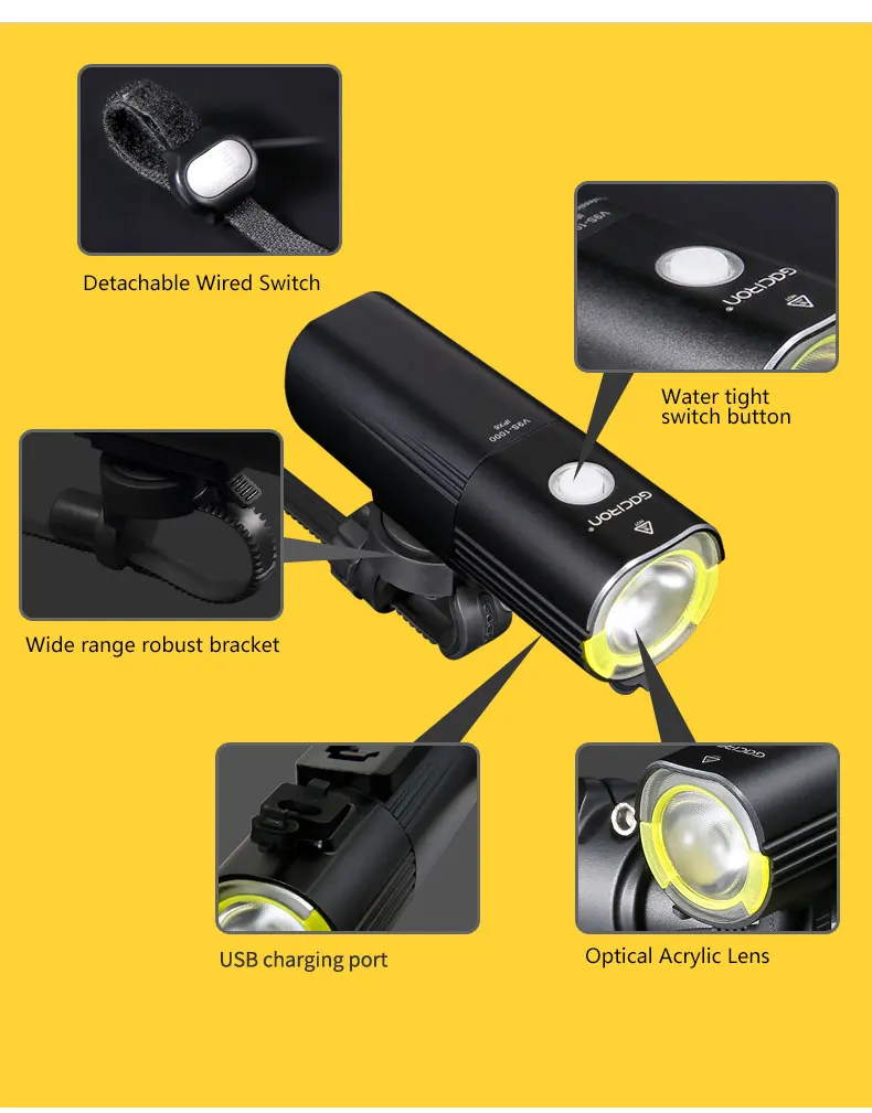 Discount Gaciron Bicycle Headlight D Super Bright Bike L2 LED Lamp Front Lamp 1000Lumens Internal Battery USB Charge V9S-1000 1