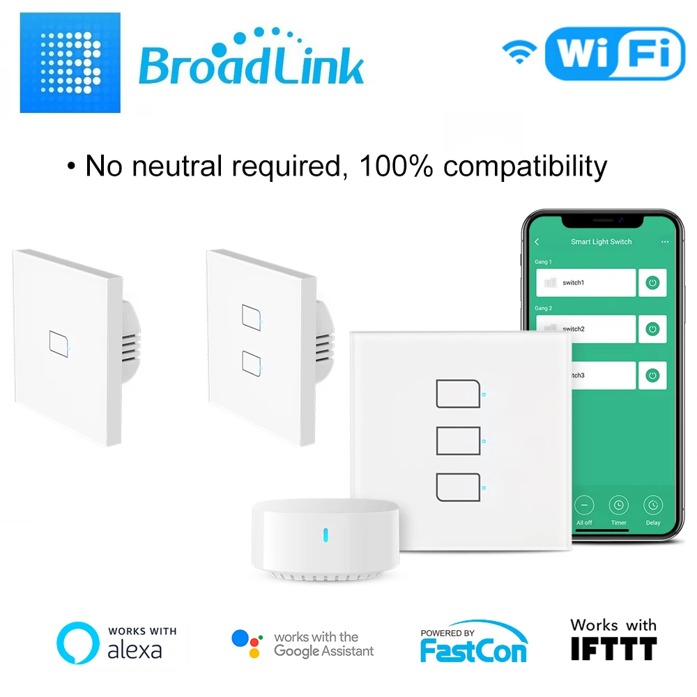 Умный сенсорный выключатель Broadlink TC3 EU 1/2/3 клавиши двусторонотзывы нейтральный