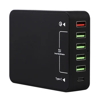 

6 Port Type-C USB Fast Charging Station Wall Charger Hub Charging with Qualcomm Quick Charge 3.0 Type C for Smartphone 60W