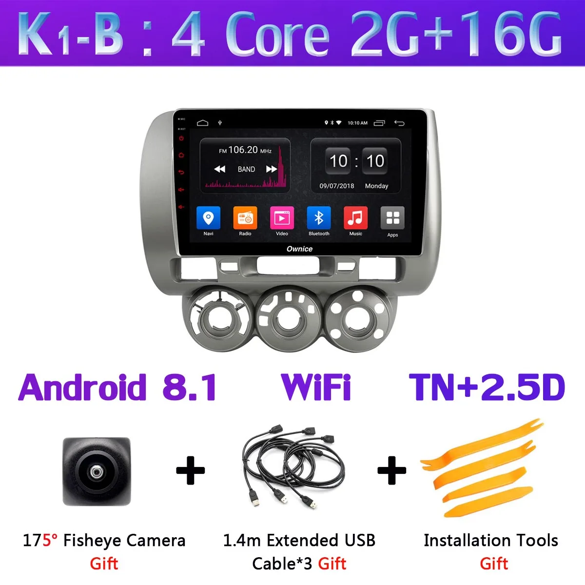 K1-B 360 ° камера Android 9,0 8Core 4+ 64G gps навигация Радио CarPlay DSP Автомобильный мультимедийный плеер для Honda Fit Jazz 2004 2005 2006 2007 - Цвет: K1-B