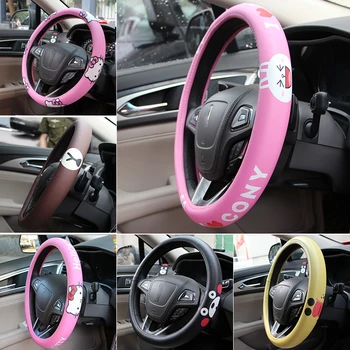 

Kawaii Pink Car Steering Wheel Cover for Girls Women Cartoon Cute Kitty Cat Steering Wheel Protector Pu Leather 38cm Universal