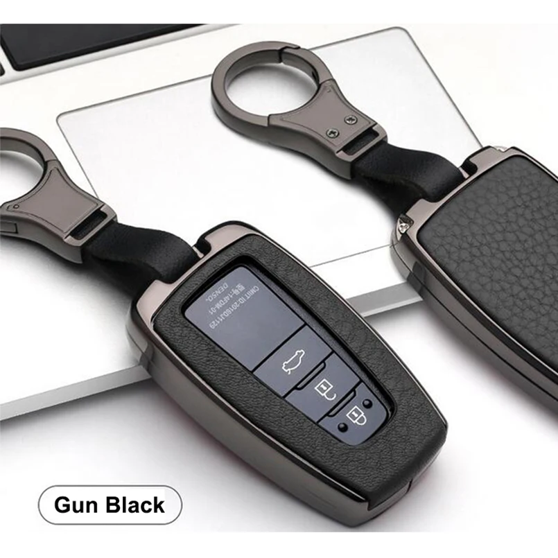 Gun Black Брелок чехол из натуральной кожи для TOYOTA Camry CHR Crown Prado IZOA - Название цвета: Gun Black