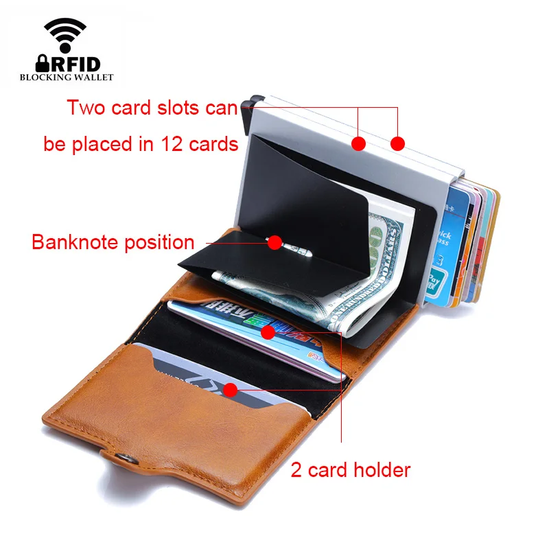 Кошелек мужской с Rfid защитой маленький бумажник из алюминия кожаный тонкий клатч