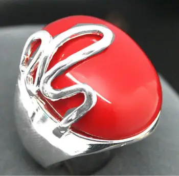 

Fashion jewelry 17*21mm elegant man&woman RED CORAL 925 STERLING SILVER LUCKY RINCH RING SIZE 8/9/10 -Bride jewe