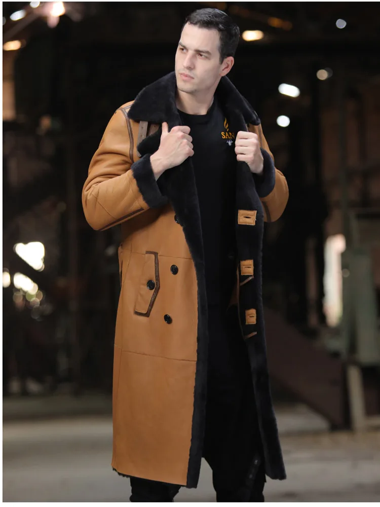 Женская зимняя мода Morino овчина Двусторонняя шерсть мех Geniune кожа замша длинное пальто и куртка двубортный черный XXXL