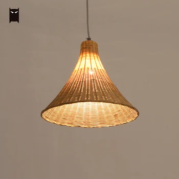 

Delicate Small Hand Craft Bamboo Wicker Rattan Pendant Light Fixture Country Rustic Nordic Japanese Style Hanging Ceiling Lamp