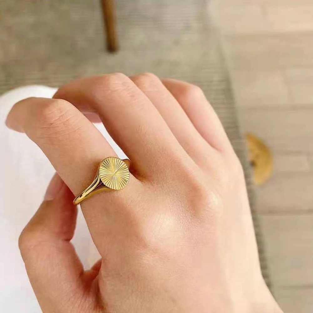 Carve Wave Rings For Women Minimalist Dainty Rays Texture Circle Ring Stainless Steel Signet Chunky Dome Ring finger rings womens ring jewelry rings ring jewelry signet ring