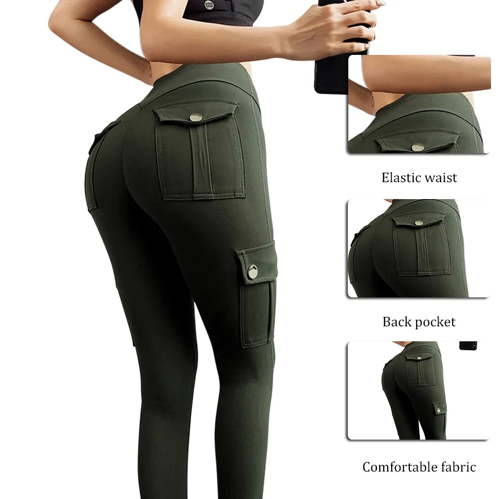 aybl leggings 2021 Fitness Women Leggings Withe Pocket Solid High Waist Push Up Polyester Workout Leggings Cargo Pants Casual Hip Pop Pants tights for women