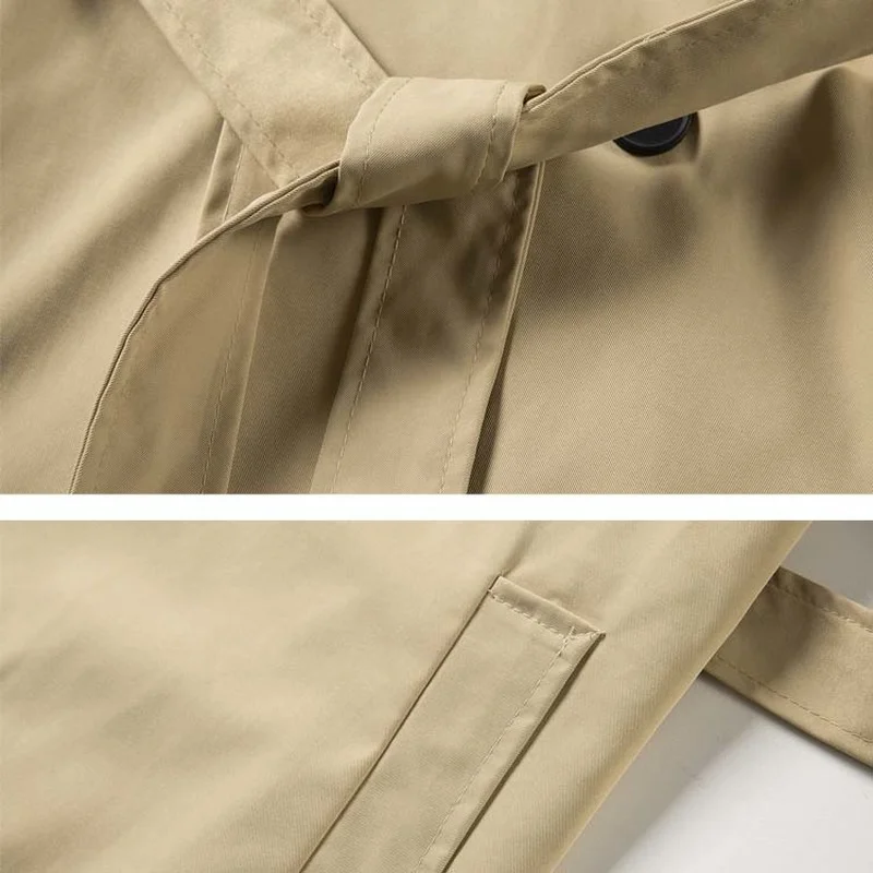 Men Double Breasted Trench Fashion England Style Turn Down Collar Sash Over Knees Windbreaker Male Handsome College Casual Coats