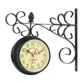 

Silent Iron Office Wall Clock Living Room Hanging Bar Home Decoration Gift Easy Install Bedroom Pointer Double Side Retro Style