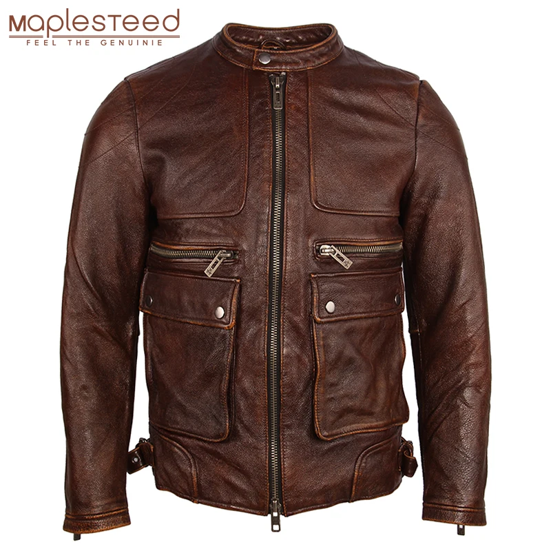 Винтажная состаренная кожаная мужская куртка, натуральная телячья кожа, мужская зимняя куртка, Мужская одежда, осень M182