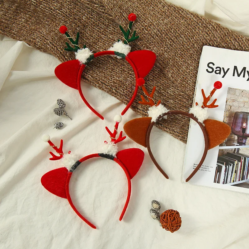New Shiny Xmas Antlers Headband Cat Ears Christmas Hair Hoop Cartoon Hairband Christmas Cosplay Headwear Party Hair Accessories