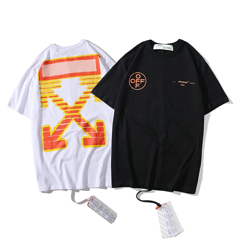 Неоновые граффити стрелка 19ss Off-White OW мужские/женские модные парные модели влюбленных хлопковая Повседневная футболка с коротким рукавом и круглым вырезом