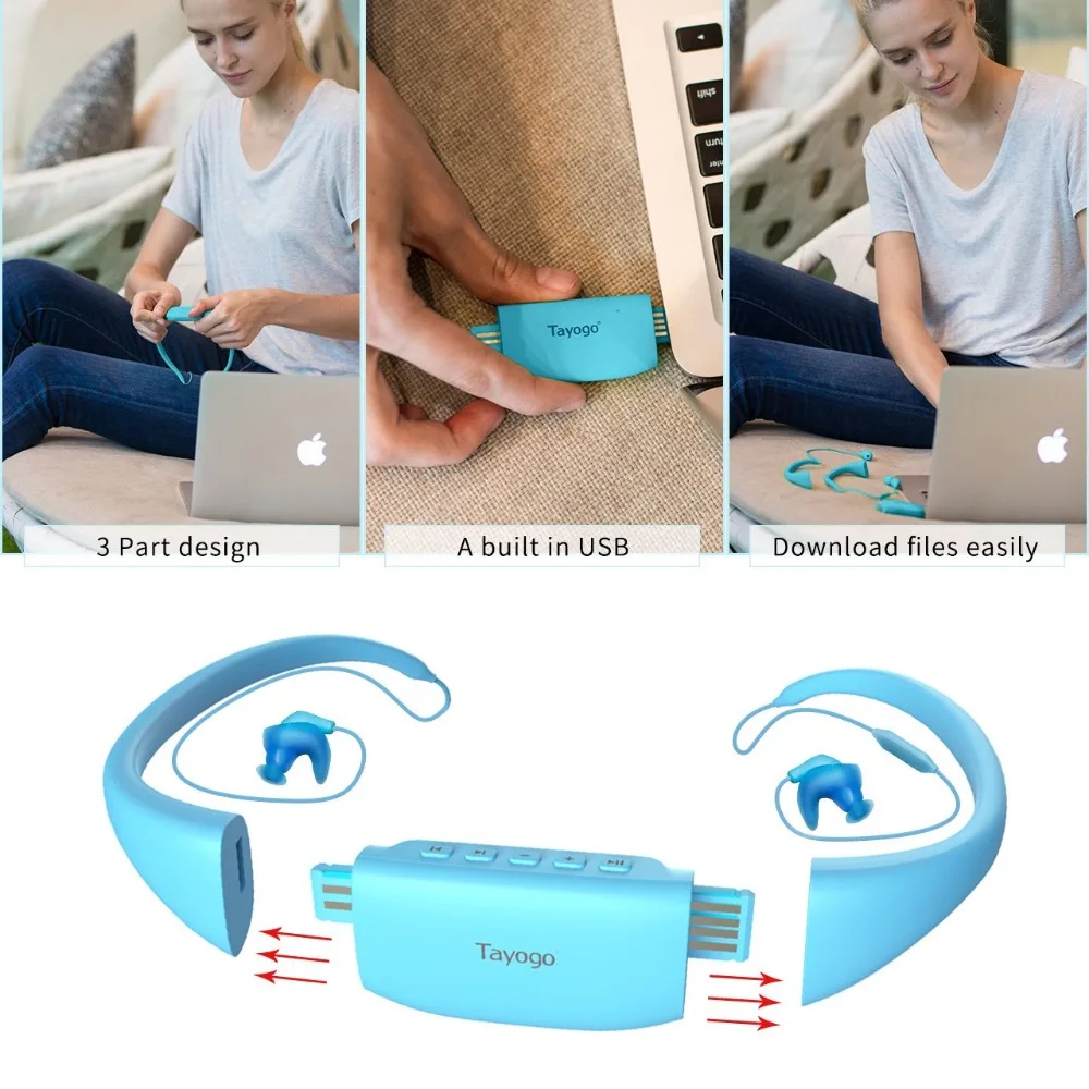 Tayogo W11 беспроводной Bluetooth водонепроницаемый MP3 плеер наушники Спорт Плавание HIFI Mp3 с FM Bluetooth шагомер для плавания
