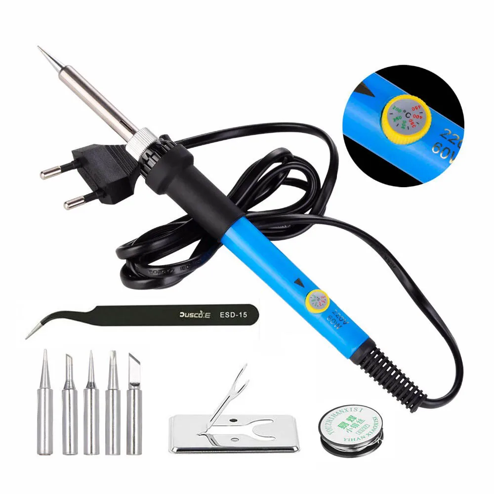 936 Iron Kit B Паяльник с регулируемой температурой, 220 В, 60 Вт, 5 паяльных наконечников, паяльная станция, подставка, пинцет, инструменты для ремонта - Цвет: 936 Iron Kit B