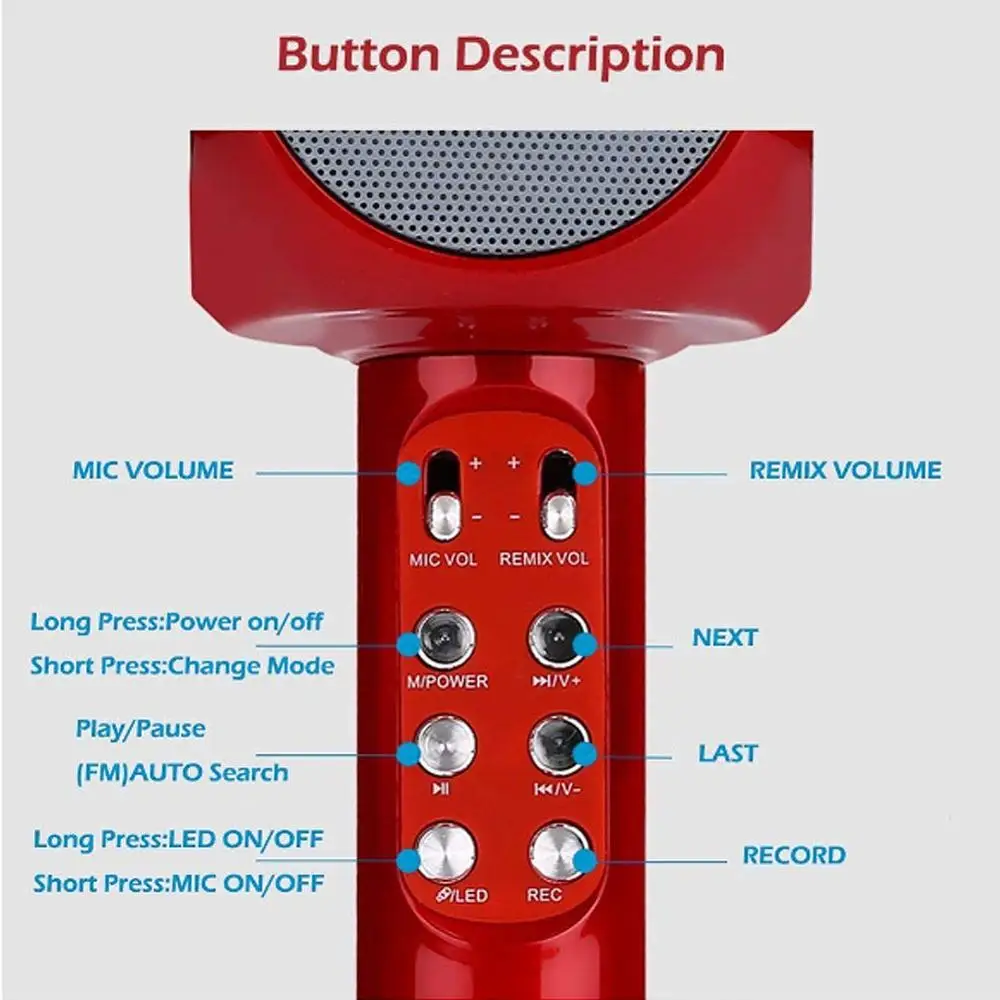 WS1816 Bluetooth беспроводной микрофон Ручной конденсаторный караоке USB плеер