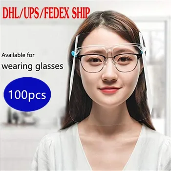 

US Hot 100pcs PET Clear Face Shield With Glass Holder Teacher School Safety Hairdressing Protective Mask Clear Facial
