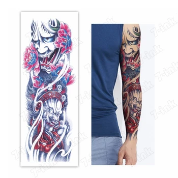

Temporary tattoo sticker Pink peony Ukiyo-e myth character skull Full arm Flash Tattoos Sleeve fake tattoo for Men and Women
