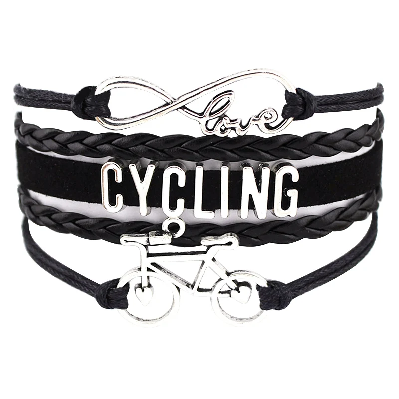 20 PCS Punk bicycle Leather Bracelet For Men and Women Handmade Weave Rope Charm Wristband Jewelry Accessories - Окраска металла: black