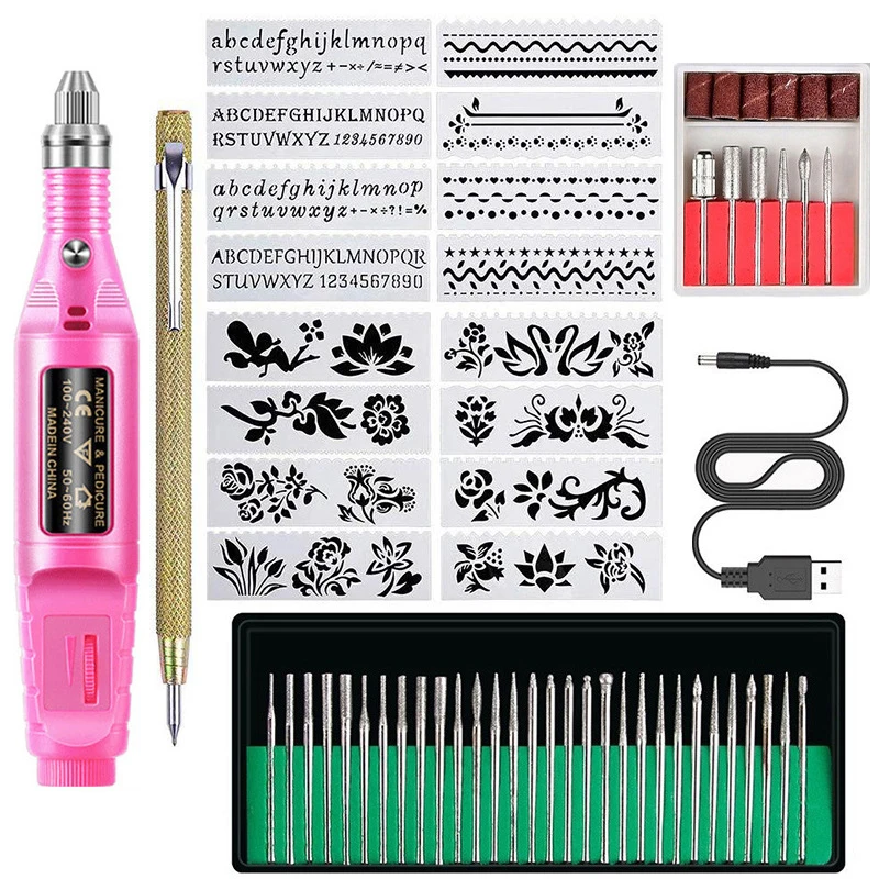 

Manicure Set DIY High Quality Polishing Pen Flower Digital Template Set Grinding Needle Sandpaper Ring Nail Art Sets