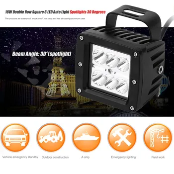

18W Dual Row Square 6 LED Spotlights/Floodlights 30/60 Degrees Car Work Light Offroad Truck Trailer Work Lamp