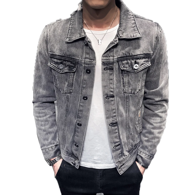 Greatest  2019 Denim Jacket Men Hole Retro Motorcyle Basic Coat Streetwear Hip Hop Bomber Jacket Cowboy Men's