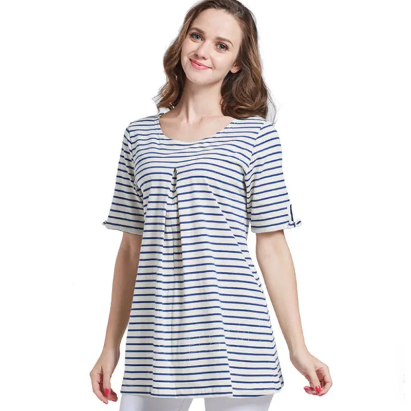 Short Sleeve Хлопковый топ для кормящих женщин; летняя футболка в полоску с коротким рукавом для кормления для беременных; Одежда для беременных; m-xl - Цвет: Short Sleeve