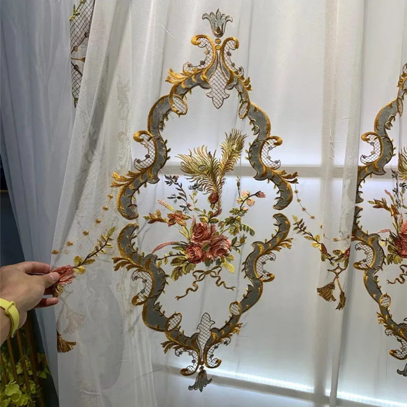 

Luxury European Window Tulle Curtains For Living Room Luxury Embroidered Flowers Sheer Drapes For Bedroom Villa Decor Custom #4