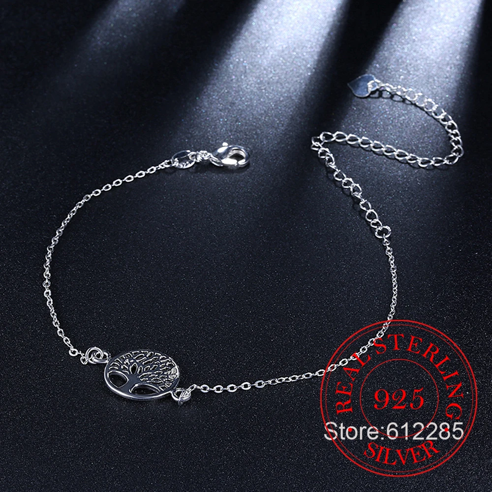 Fashion Beach Vintage 925 Sterling Silver Charm Anklets Jewelry Life Tree Pendant Ankle Bracelets Foot Chain Jewelry anklet bracelets silver anklets ankle chain