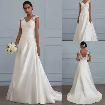 

Wedding Dress Simple Sleeveless Lace A Line Bridal Gowns 2020 Customized V Neck Backless Vestido de novia